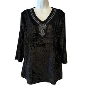90s black velvet beaded neckline top cut out cold shoulder sleeve whimsy goth